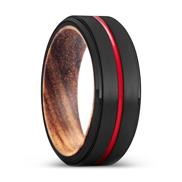 BAMBAM | Zebra Wood, Black Tungsten Ring, Red Groove, Stepped Edge - Rings - Aydins Jewelry - 1