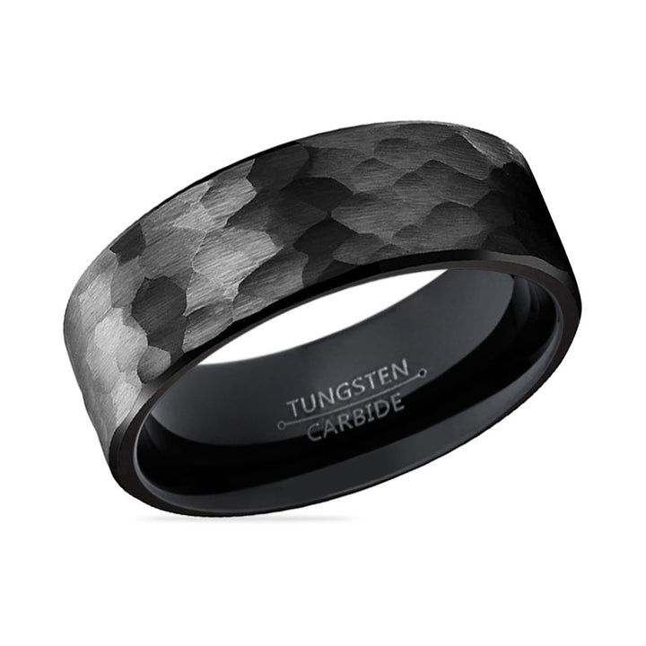 BANDIT | Black Ring, Black Tungsten Ring, Hammered, Flat - Rings - Aydins Jewelry - 2
