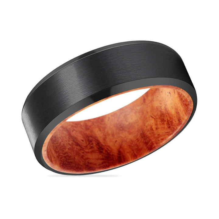 BANDIT | Red Burl Wood, Black Tungsten Ring, Brushed, Beveled - Rings - Aydins Jewelry - 2