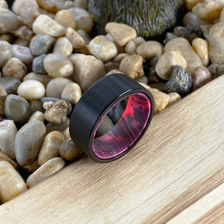 BARK | Black & Red Wood, Black Flat Brushed Tungsten - Rings - Aydins Jewelry