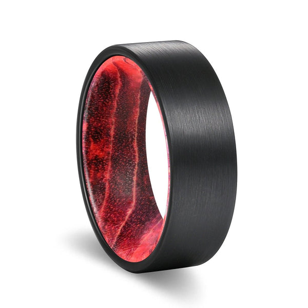 BARK | Black & Red Wood, Black Flat Brushed Tungsten - Rings - Aydins Jewelry - 1