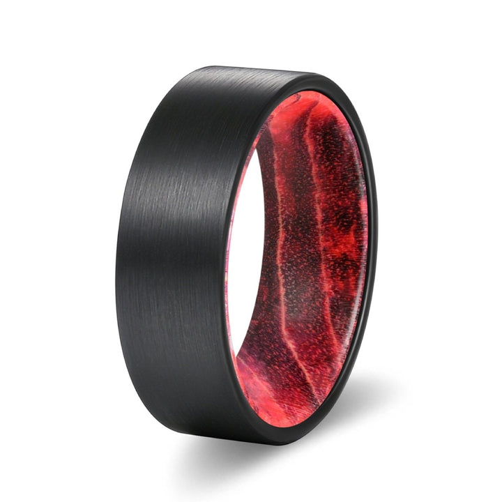 BARK | Black & Red Wood, Black Flat Brushed Tungsten - Rings - Aydins Jewelry - 2
