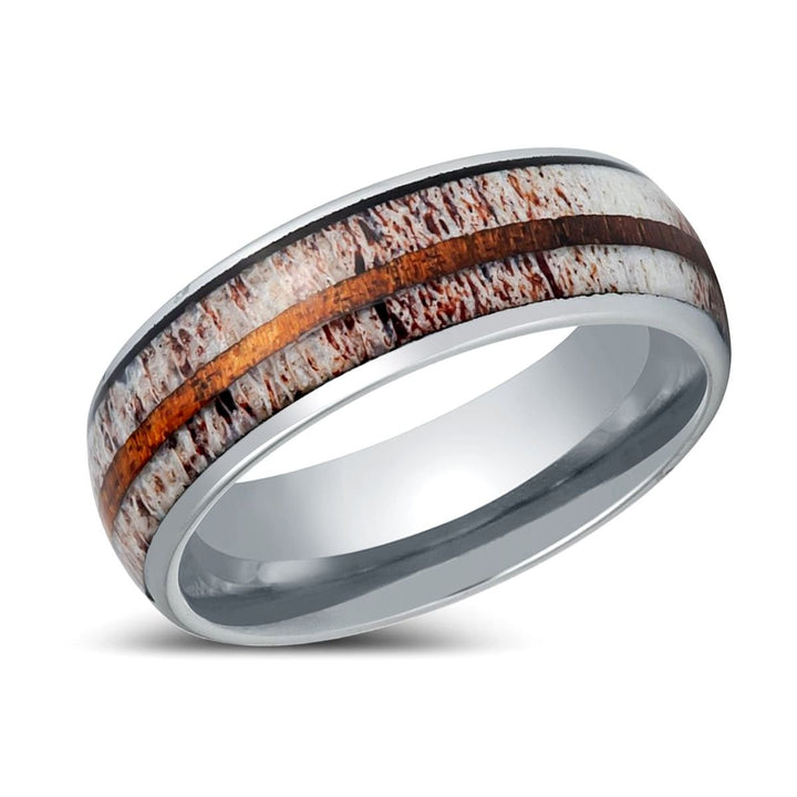 BARRELSTAG | Silver Tungsten Ring, Whiskey Barrel, Deer Antler Inlay - Rings - Aydins Jewelry - 2