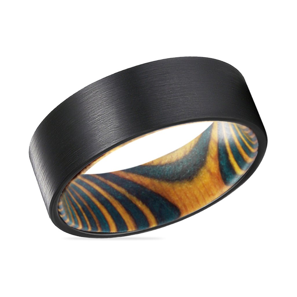 BARTH | Green and Yellow Wood, Black Flat Brushed Tungsten - Rings - Aydins Jewelry - 2