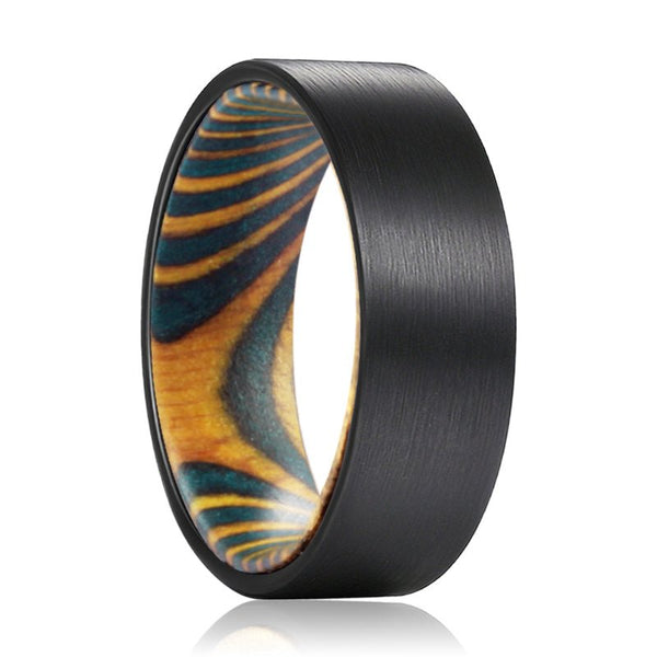 BARTH | Green and Yellow Wood, Black Flat Brushed Tungsten - Rings - Aydins Jewelry - 1