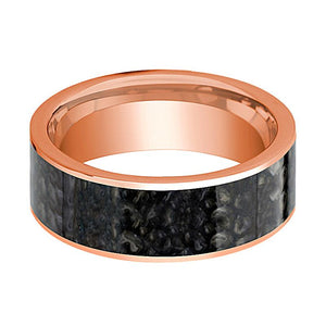 Dinosaur Bone inlay 14k rose gold wedding band, side profile