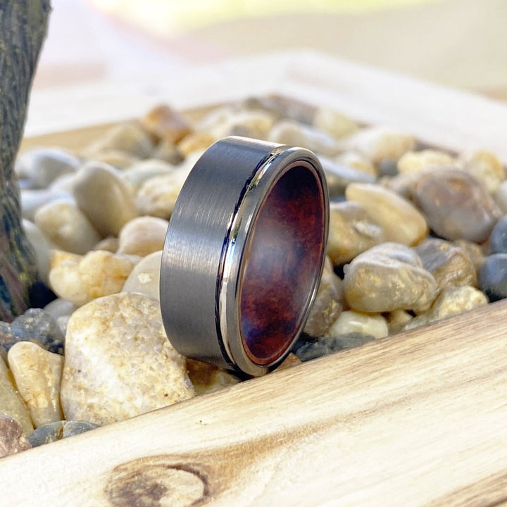BASHE | Snake Wood, Gunmetal Tungsten Offset Groove - Rings - Aydins Jewelry