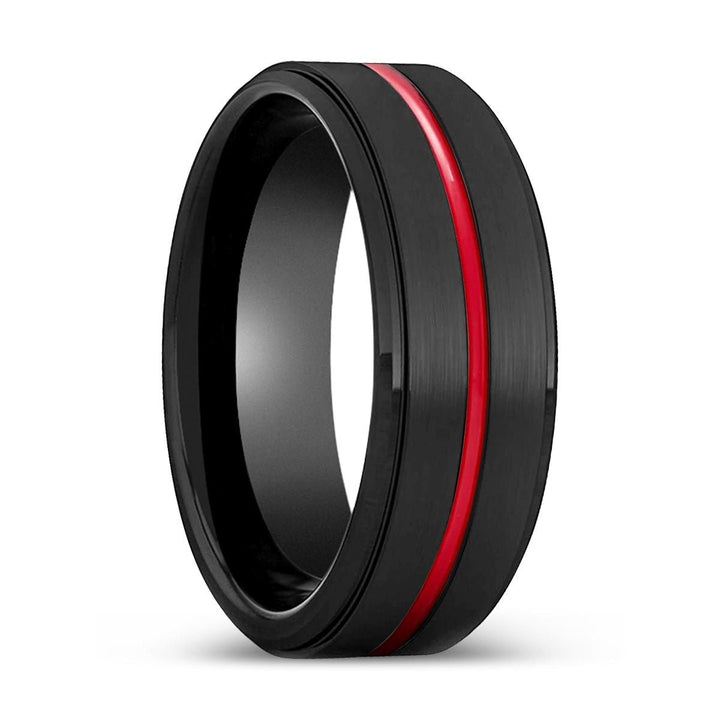 BATMOBILE | Black Ring, Black Tungsten Ring, Red Groove, Stepped Edge - Rings - Aydins Jewelry - 1