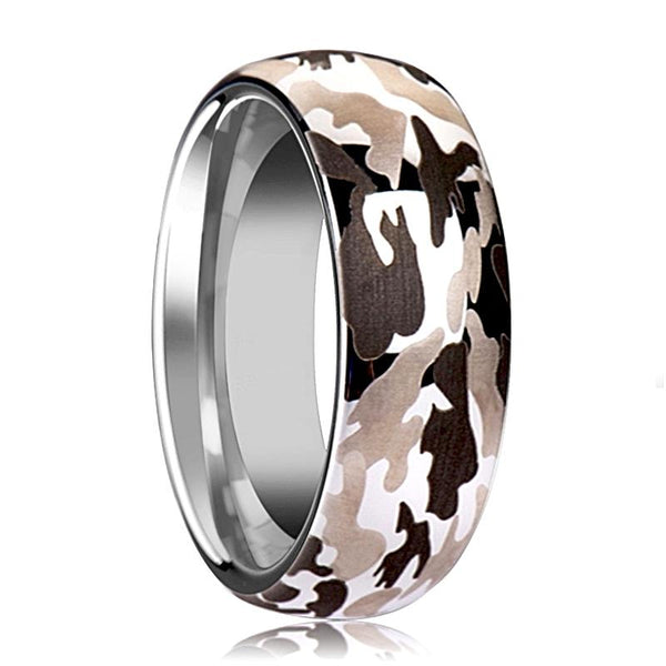 BATTALION | Silver Tungsten Ring, Black and Gray Camo, Domed - Rings - Aydins Jewelry - 1