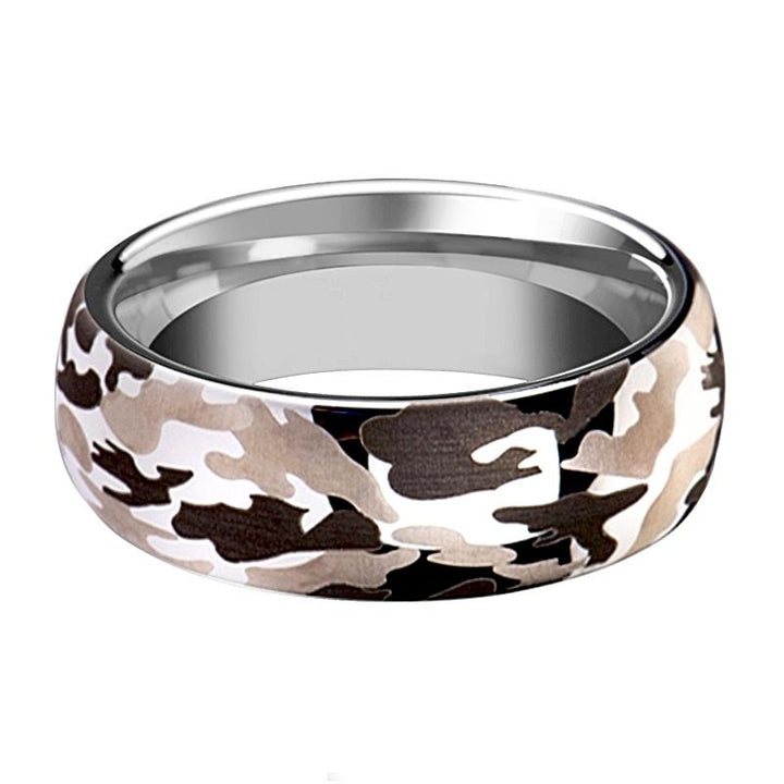 BATTALION | Silver Tungsten Ring, Black and Gray Camo, Domed - Rings - Aydins Jewelry - 2