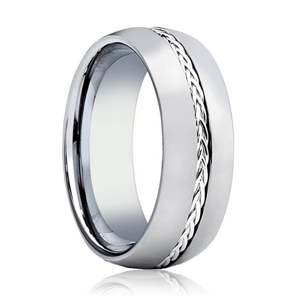 BAXTER | Silver Tungsten Ring, Sterling Silver Braided Insert, Domed - Rings - Aydins Jewelry - 1