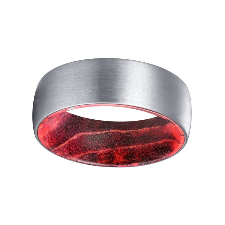 BEACON | Black & Red Wood, Silver Tungsten Ring, Brushed, Domed - Rings - Aydins Jewelry - 2