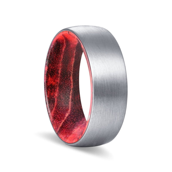 BEACON | Black & Red Wood, Silver Tungsten Ring, Brushed, Domed - Rings - Aydins Jewelry - 1