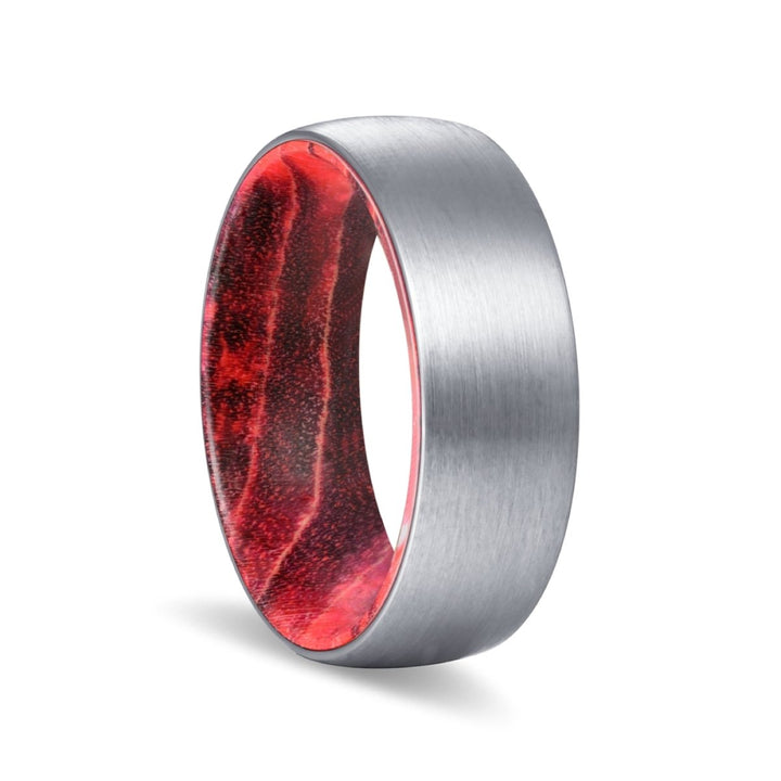 BEACON | Black & Red Wood, Silver Tungsten Ring, Brushed, Domed - Rings - Aydins Jewelry