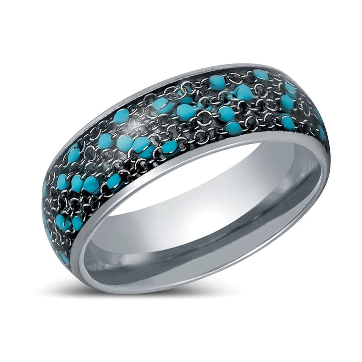 BEADWIRE | Silver Tungsten Ring, Domed Ring with Blue Beads Inlay - Rings - Aydins Jewelry - 2