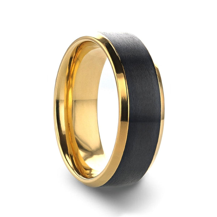 BEAUMONT | Gold Titanium Ring, Black Brushed, Beveled - Rings - Aydins Jewelry