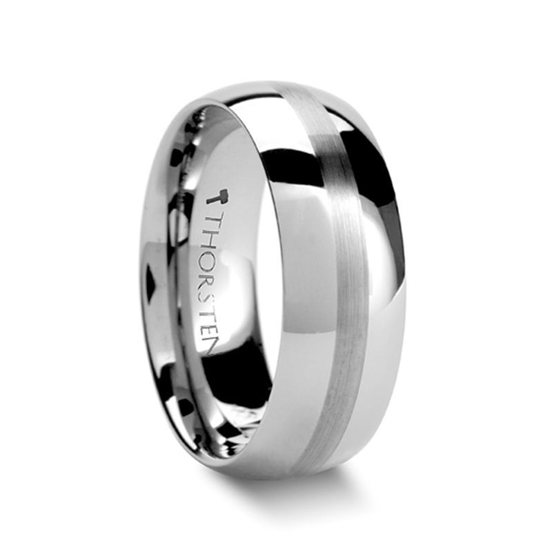 BELLATOR | Silver Tungsten Ring, Brushed Stripe, Domed, 10mm, 12mm