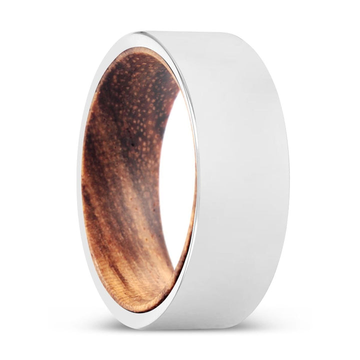 BELVINS | Zebra Wood, Silver Tungsten Ring, Shiny, Flat - Rings - Aydins Jewelry - 1