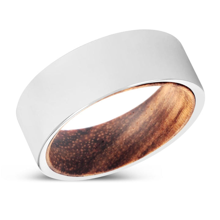 BELVINS | Zebra Wood, Silver Tungsten Ring, Shiny, Flat - Rings - Aydins Jewelry - 2