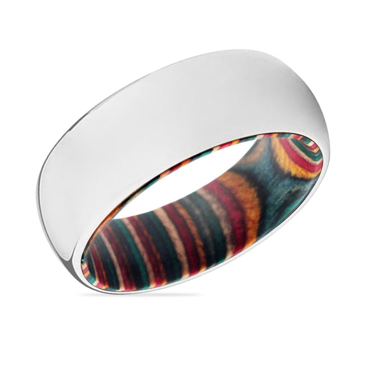 BENDER | Multi Color Wood, Silver Tungsten Ring, Shiny, Domed - Rings - Aydins Jewelry - 2