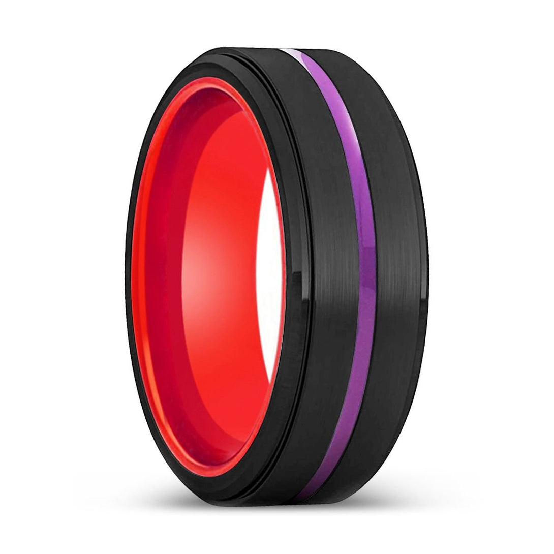 BENDIGO | Red Ring, Black Tungsten Ring, Purple Groove, Stepped Edge - Rings - Aydins Jewelry - 1