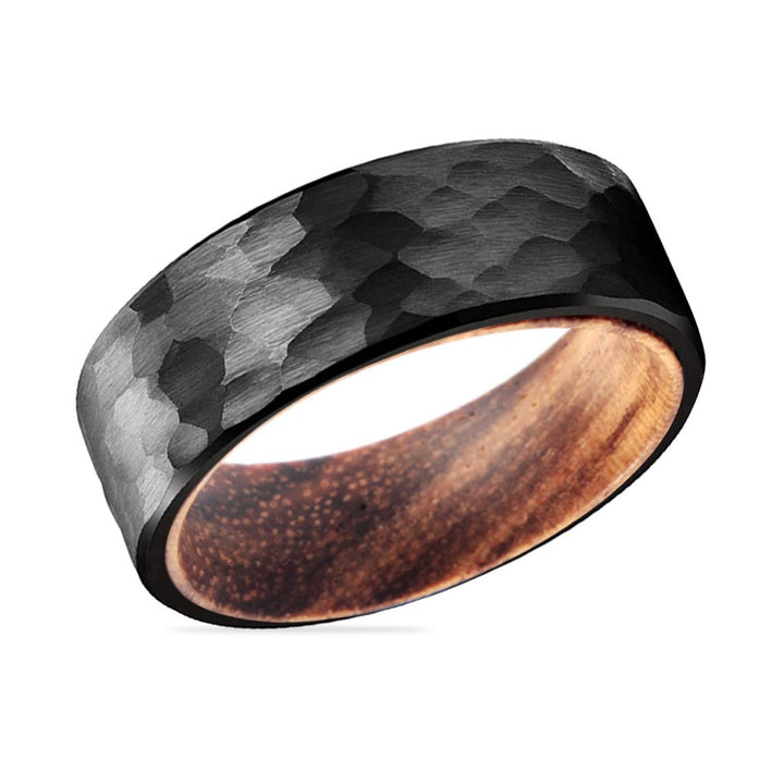 BENDTAIL | Zebra Wood, Black Tungsten Ring, Hammered, Flat - Rings - Aydins Jewelry