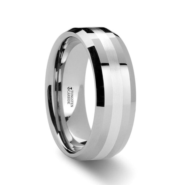 BENEDICT | Silver Tungsten Ring, Palladium Inlay, Beveled - Rings - Aydins Jewelry - 1