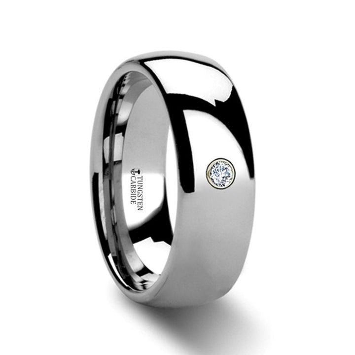 BERKSHIRE | Women's Silver Tungsten Ring, Diamond, Domed - Rings - Aydins Jewelry