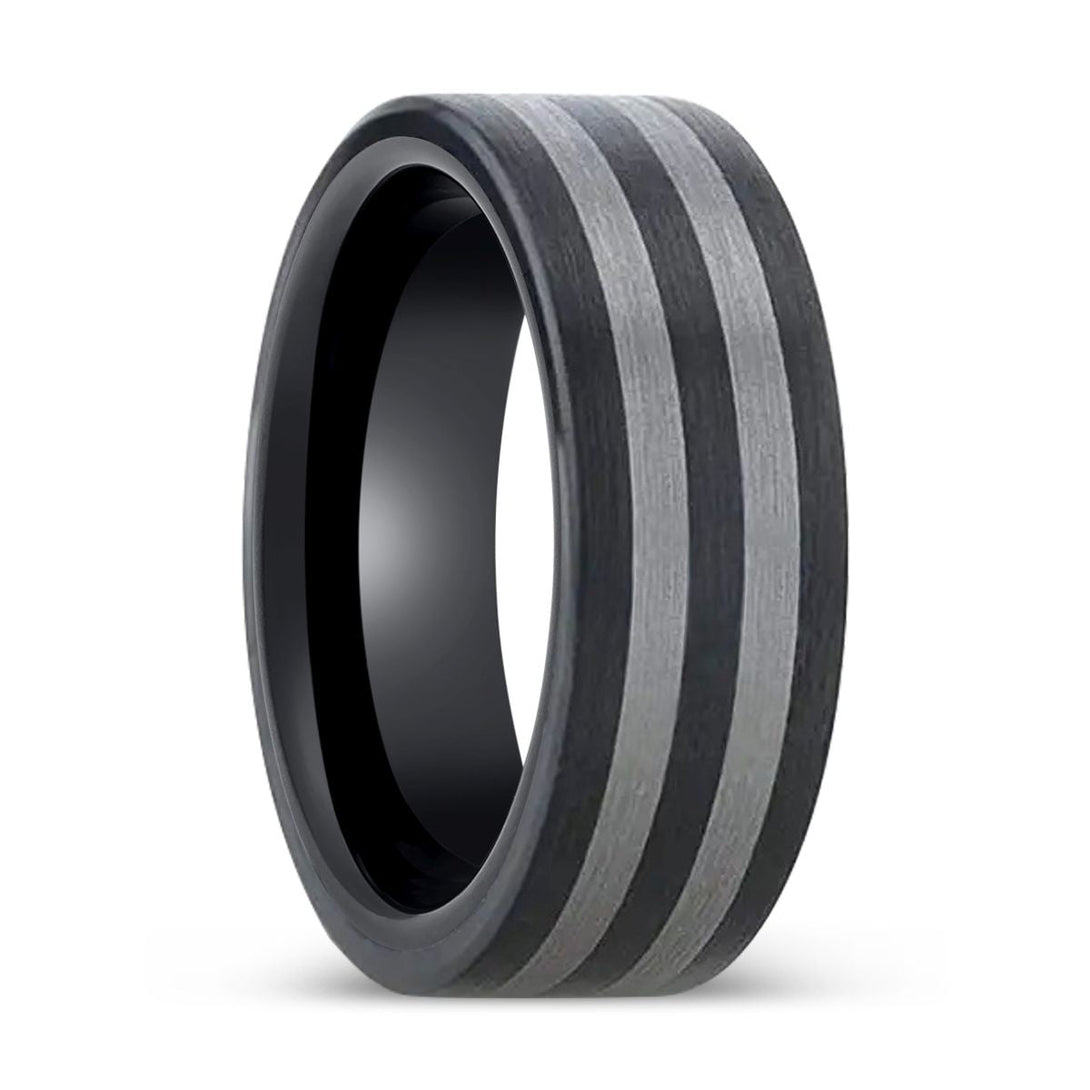 BETA | Ceramic Ring, Tungsten Inlay, Flat Brushed Edges - Rings - Aydins Jewelry - 1