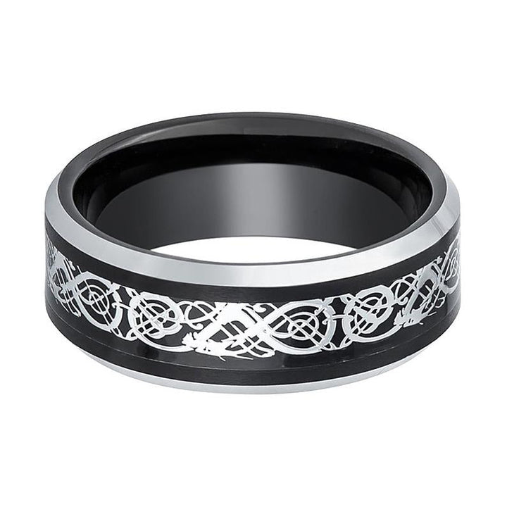BETTLER | Black Tungsten Ring, Celtic Cut-Out Design, Silver Beveled - Rings - Aydins Jewelry - 2