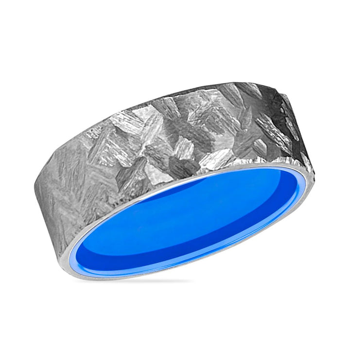 BIGBLUE | Blue Ring, Silver Titanium Ring, Hammered, Flat - Rings - Aydins Jewelry