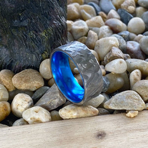 BIGBLUE | Blue Ring, Silver Titanium Ring, Hammered, Flat - Rings - Aydins Jewelry - 6