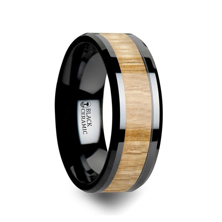 BILTMORE | Black Ceramic Ring, Ash Wood Inlay, Beveled - Rings - Aydins Jewelry - 4