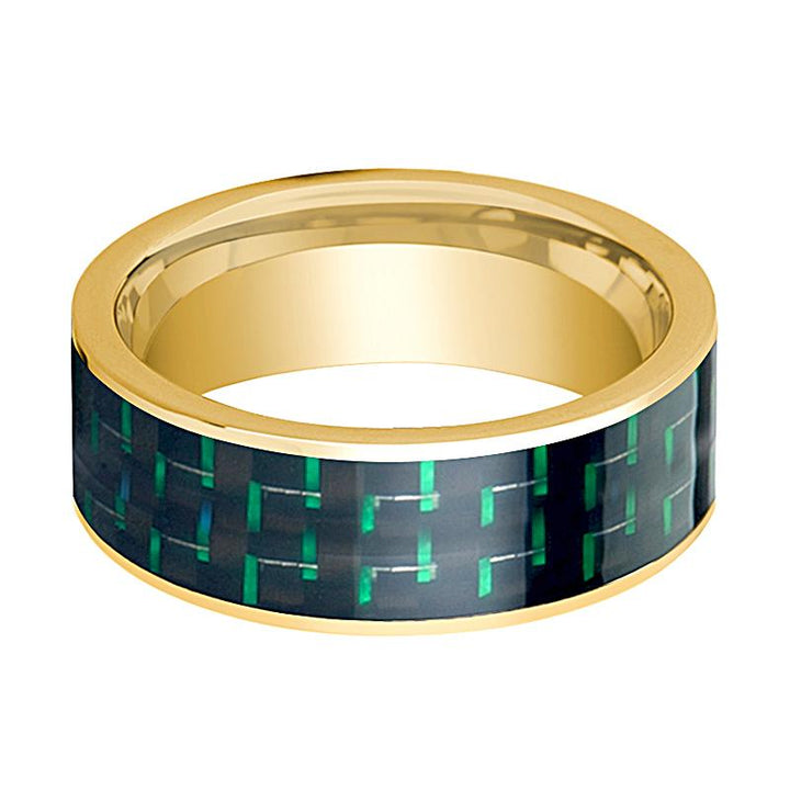 Black and Greene Carbon Fiber Inlaid Flat 14k Yellow Gold Men's Wedding Band Polished - 8MM - Rings - Aydins Jewelry - 2