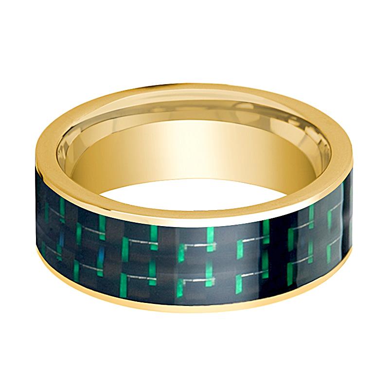 Carbon Fiber inlay 14k yellow gold wedding band 8mm, side profile
