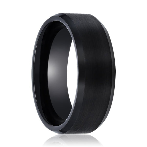 BLACKJACK | Black Ring, Black Tungsten Ring, Brushed, Beveled - Rings - Aydins Jewelry