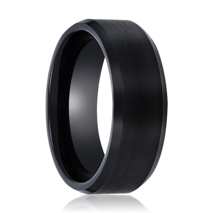 BLACKJACK | Black Ring, Black Tungsten Ring, Brushed, Beveled - Rings - Aydins Jewelry - 1