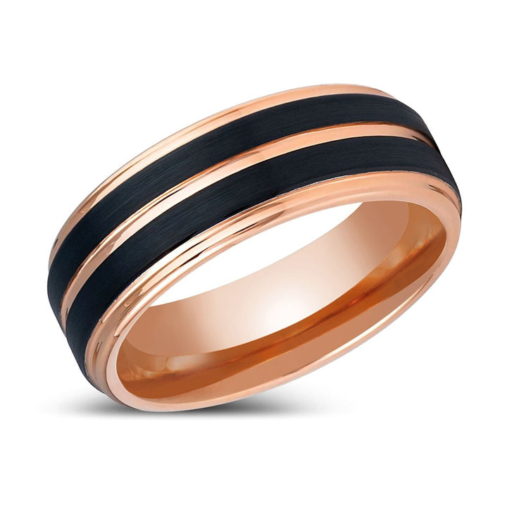 BLACKLUSH | Rose Gold Tungsten Ring, Rose Gold & Black Pinstripe Ring - Rings - Aydins Jewelry - 2