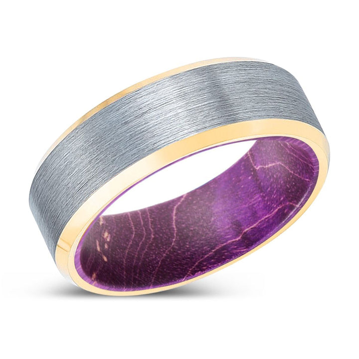 BLANDLARCH | Purple Wood, Brushed, Silver Tungsten Ring, Gold Beveled Edges - Rings - Aydins Jewelry - 2
