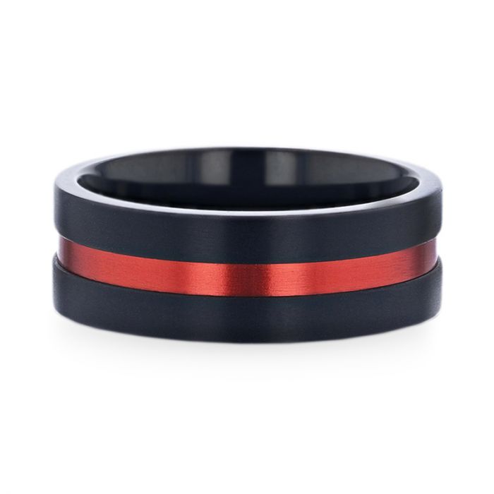 BLAZE | Black Titanium Ring, Red Groove, Flat - Rings - Aydins Jewelry - 3
