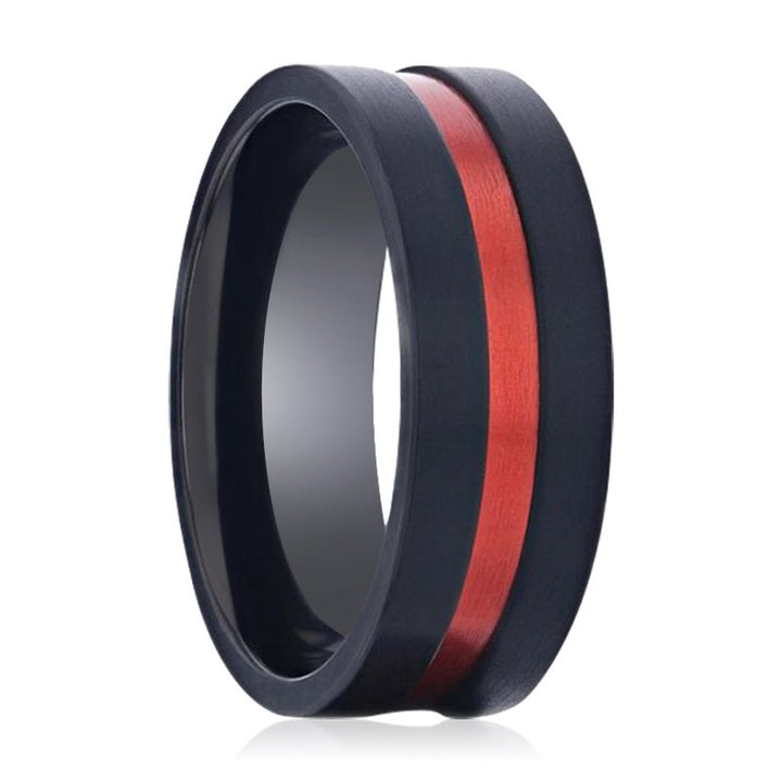 BLAZE | Black Titanium Ring, Red Groove, Flat - Rings - Aydins Jewelry - 1