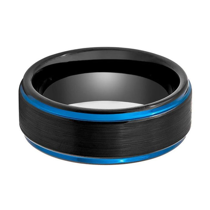 BLIGHT | Black Tungsten Ring, Blue Edges, Stepped Edge - Rings - Aydins Jewelry - 2