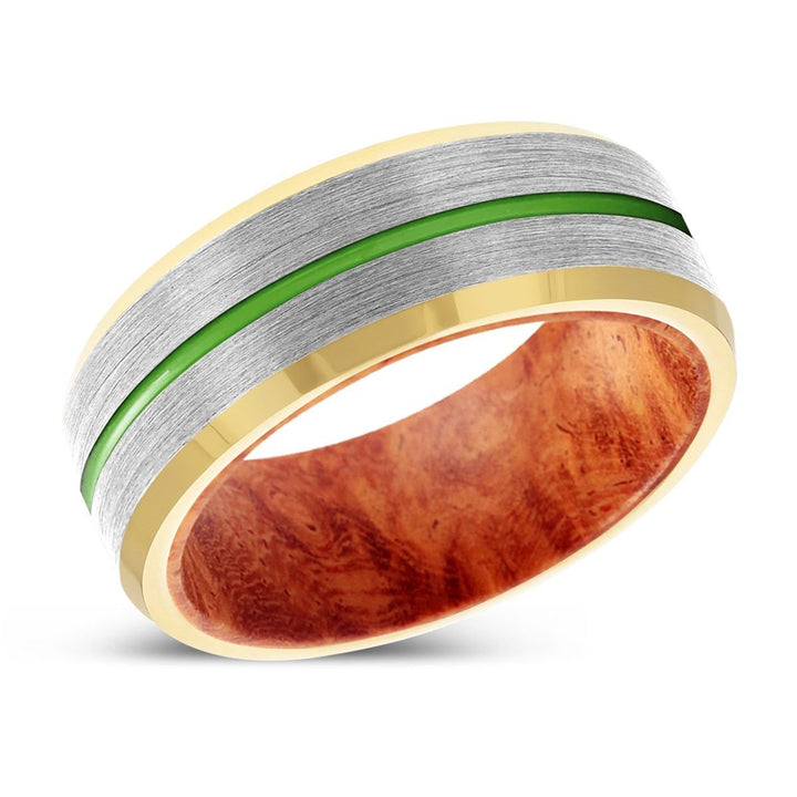 BLISS | Red Burl Wood, Silver Tungsten Ring, Green Groove, Gold Beveled Edge - Rings - Aydins Jewelry - 2