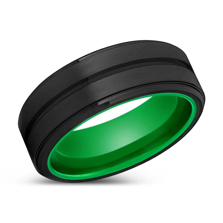 BLITZ | Green Ring, Black Tungsten Ring, Grooved, Stepped Edge - Rings - Aydins Jewelry - 2