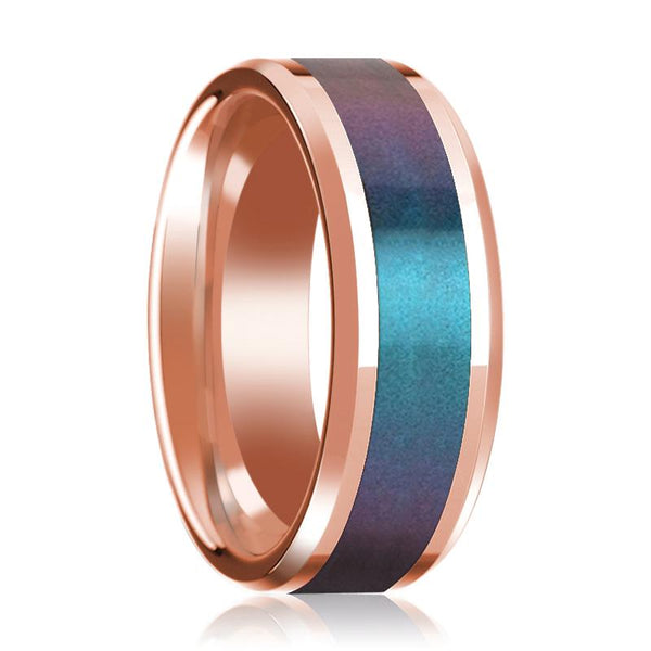 Blue and Purple Color Changing Inlaid 14k Rose Gold Wedding band for Men with Beveled Edges Polished Finish - 8MM - Rings - Aydins Jewelry - 1