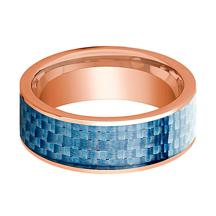 Blue Carbon Fiber Inlaid Flat Polished 14k Rose Gold Wedding Ring for Men - 8MM - Rings - Aydins Jewelry - 2