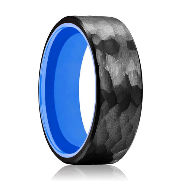 BLUEDEVIL | Blue Ring, Black Tungsten Ring, Hammered, Flat - Rings - Aydins Jewelry - 1