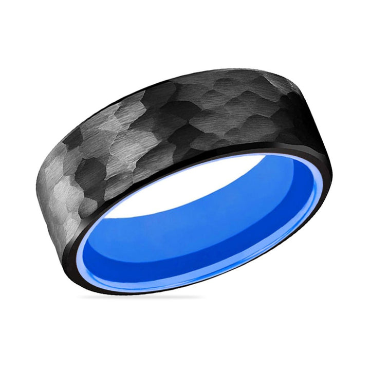 BLUEDEVIL | Blue Ring, Black Tungsten Ring, Hammered, Flat - Rings - Aydins Jewelry - 2