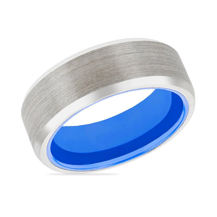 BLUEDINI | Blue Ring, Silver Tungsten Ring, Brushed, Beveled - Rings - Aydins Jewelry - 2