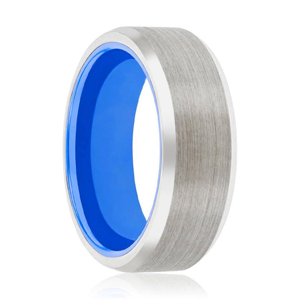 BLUEDINI | Blue Ring, Silver Tungsten Ring, Brushed, Beveled - Rings - Aydins Jewelry - 1